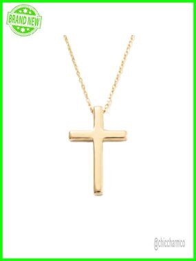 10K Solid Gold Dainty Cross Pendant Necklace 18 Inch Spring Ring